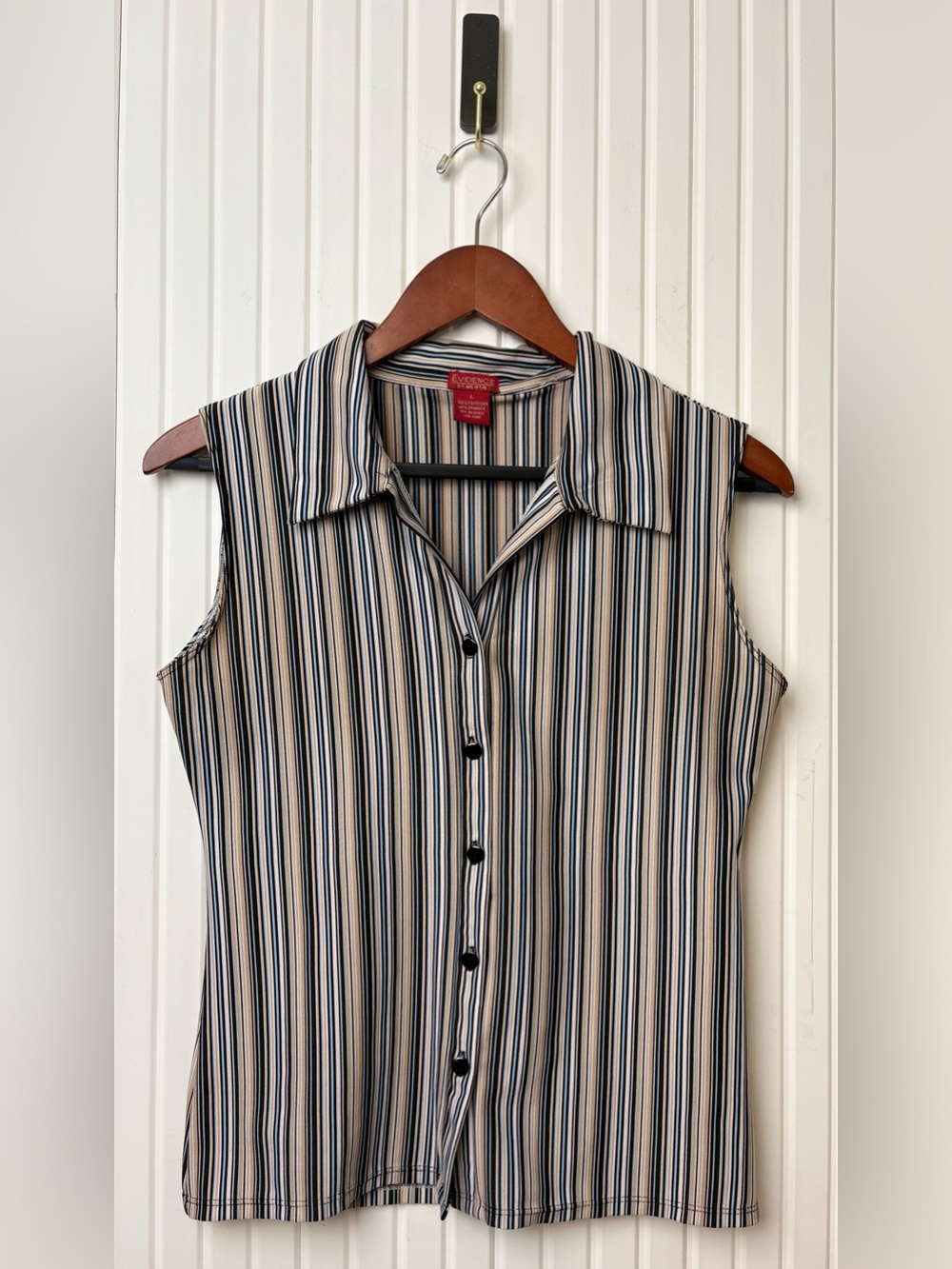 Womens Y2K Striped Sleeveless Button Up Collard Top 90s Minimalist Euro Summer